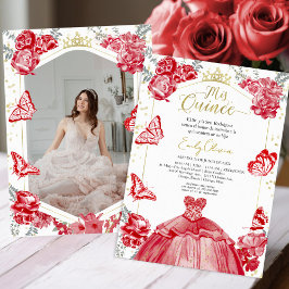Invitación a la foto de Mis Quince floral roja esp