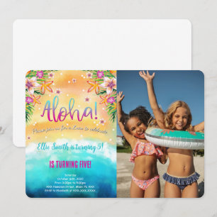 Invitación a la foto de niños de cumpleaños hawaia