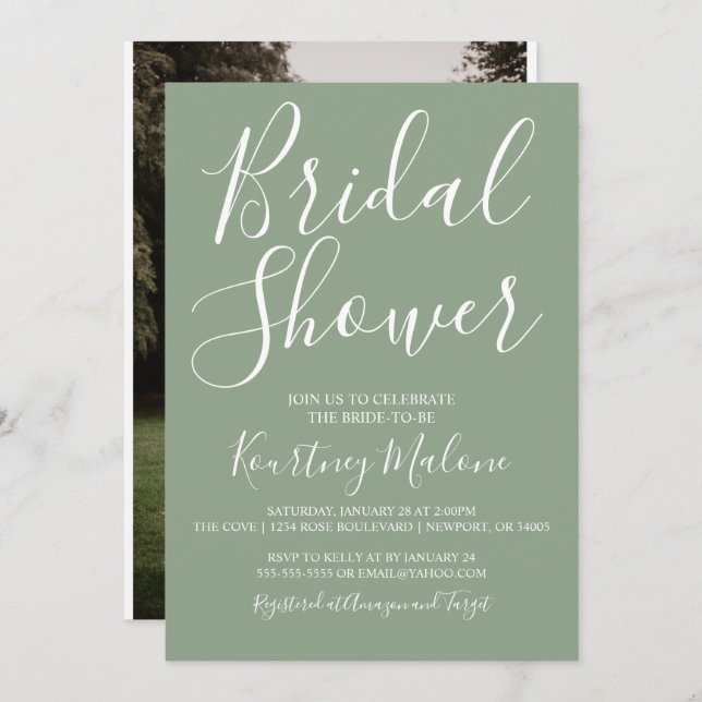 Invitación a la foto de Olive Green Bridal Shower (Anverso / Reverso)