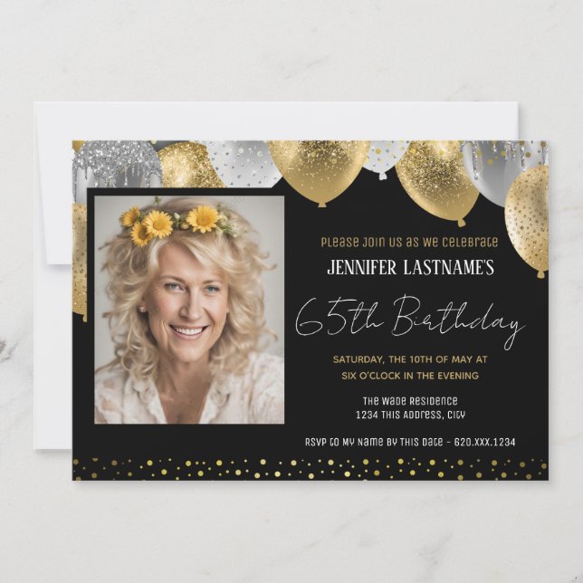 Invitación a la foto de oro y negro en 65 años (Anverso)