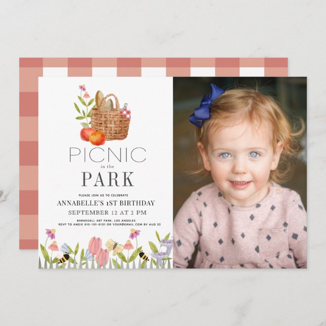 Invitación a la foto de primer cumpleaños de Park  (Anverso / Reverso)