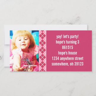 Invitación a la foto de Raspberry Argyle Birthdy