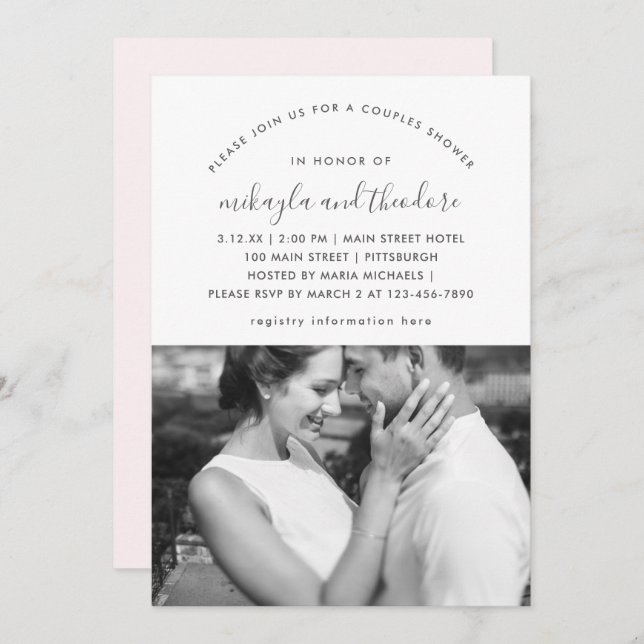 Invitación a la foto de Rubor Pink Couples (Anverso / Reverso)