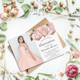 Invitación a la foto de Rubor Pink Floral Quincean
