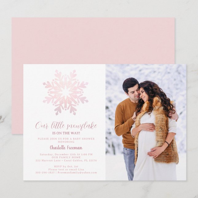 Invitación a la foto de Rubor Pink Winter Baby Sho (Anverso / Reverso)
