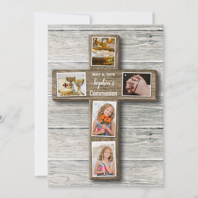 Invitación a la foto de Rustic Wood Cross (Anverso)