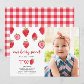 Invitación a la foto de Strawberry Second Birthday