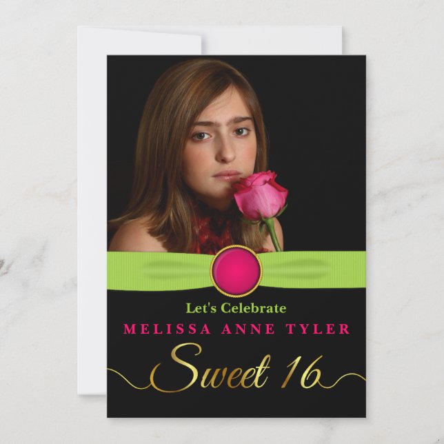 Invitación a la foto de Sweet 16 Faux Jewel y Ribb (Anverso)