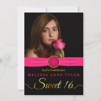 Invitación a la foto de Sweet 16 Faux Jewel y Ribb
