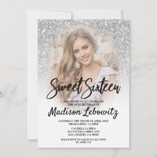 Invitación a la foto de Sweet 16 Glamorous Silver 