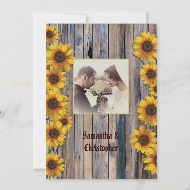 Invitación a la foto de un boda de girasol ruso (Reverso)