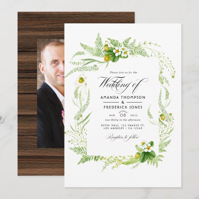 Invitación a la foto de un Boda de la vegetación r (Anverso / Reverso)