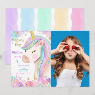 Invitación a la foto de Unicornio en color de agua