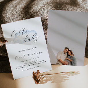Invitación a la foto de Watercolor Blue Cloud Baby