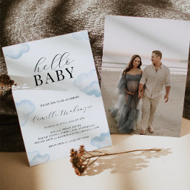 Invitación a la foto de Watercolor Blue Cloud Baby