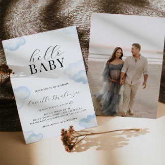 Invitación a la foto de Watercolor Blue Cloud Baby