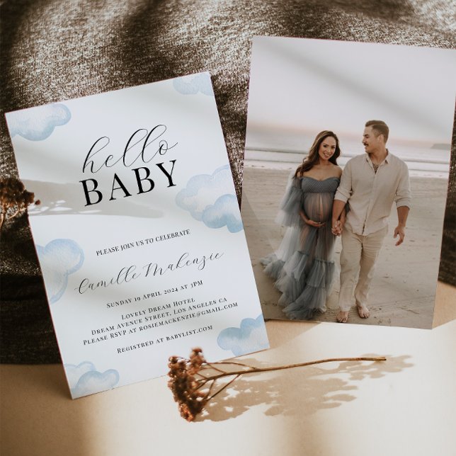 Invitación a la foto de Watercolor Blue Cloud Baby (Subido por el creador)