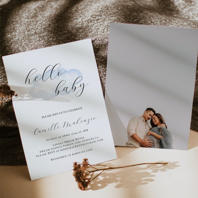 Invitación a la foto de Watercolor Blue Cloud Baby (Subido por el creador)