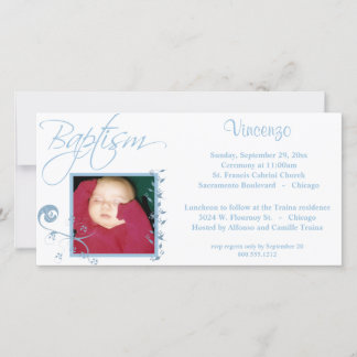 Invitación a la foto del bautismo azul claro