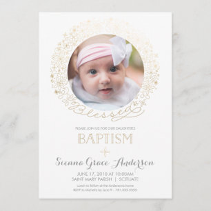 Invitación a la foto del bautismo con oro - niña, 