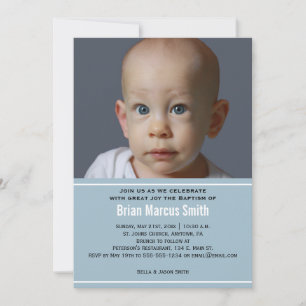Invitación a la foto del bautismo de un niño azul 