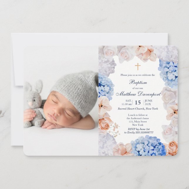 Invitación a la foto del bautismo floral de acuare (Anverso)