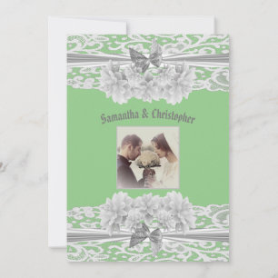 Invitación a la foto del boda de encaje blanco y v