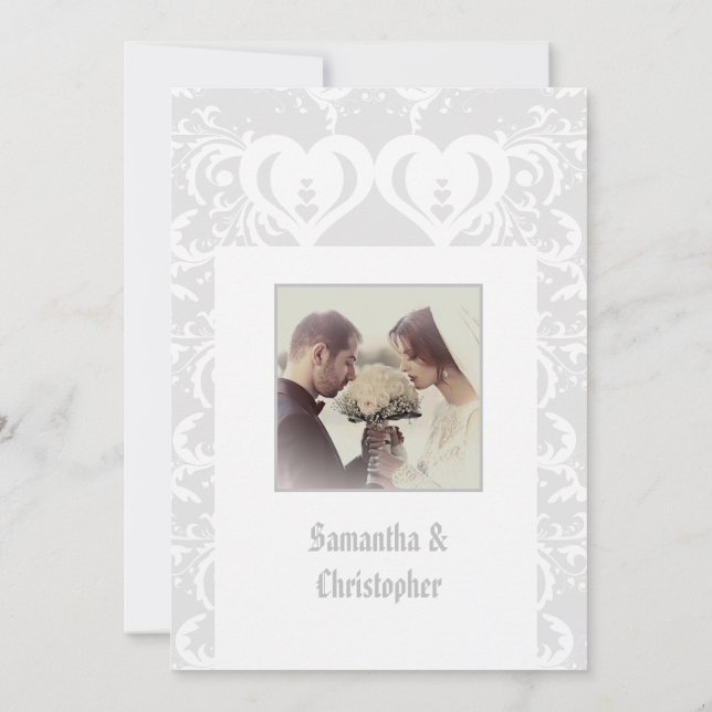 Invitación a la foto del boda de papel gris (Reverso)