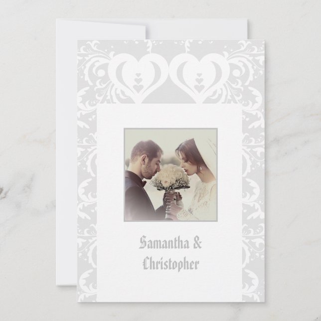 Invitación a la foto del boda de papel gris (Reverso)