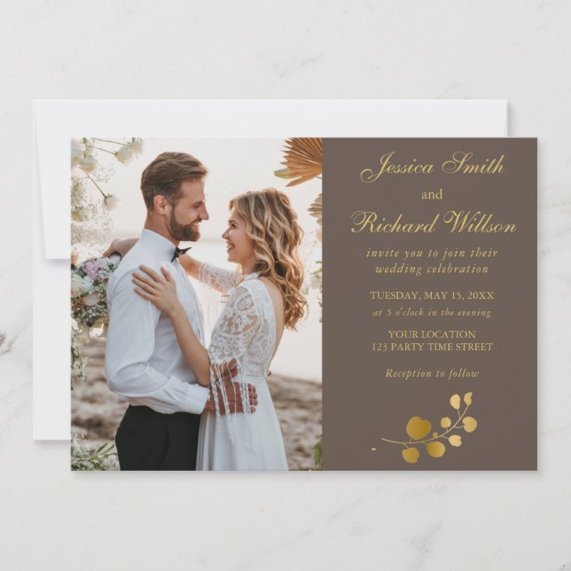Invitación a la FOTO del Boda del Eucalipto de oro (Anverso)