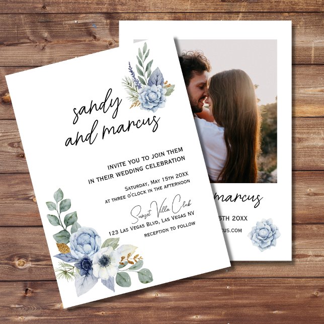 Invitación a la foto del Boda Dusty Blue Flower (Subido por el creador)