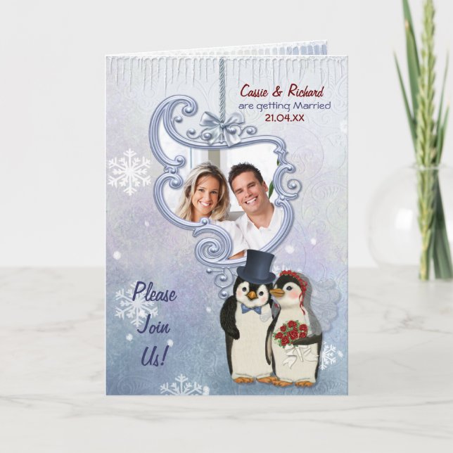 Invitación a la foto del Boda pingüino (Anverso)