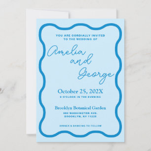 Invitación a la foto del Boda retro con onda azul