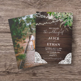 Invitación a la foto del Boda Rustic Wood Greenery