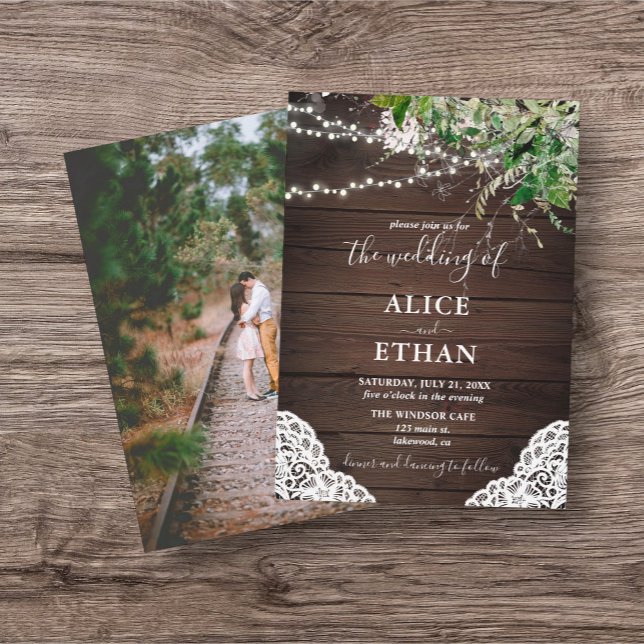 Invitación a la foto del Boda Rustic Wood Greenery (Subido por el creador)