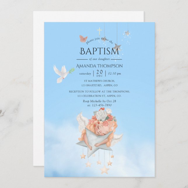 Invitación a la foto del Chica de acuarela Angel B (Anverso / Reverso)