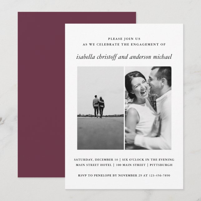 Invitación a la foto del compromiso de boda elegan (Anverso / Reverso)