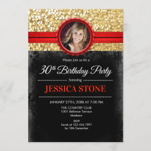 Invitación a la foto del cumpleaños 30 - Rojo negr