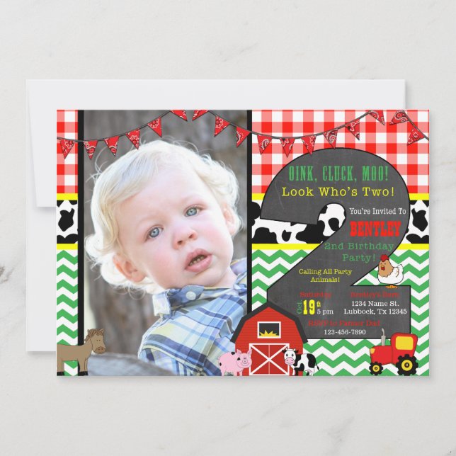 Invitación a la foto del cumpleaños Barnyard (Anverso)