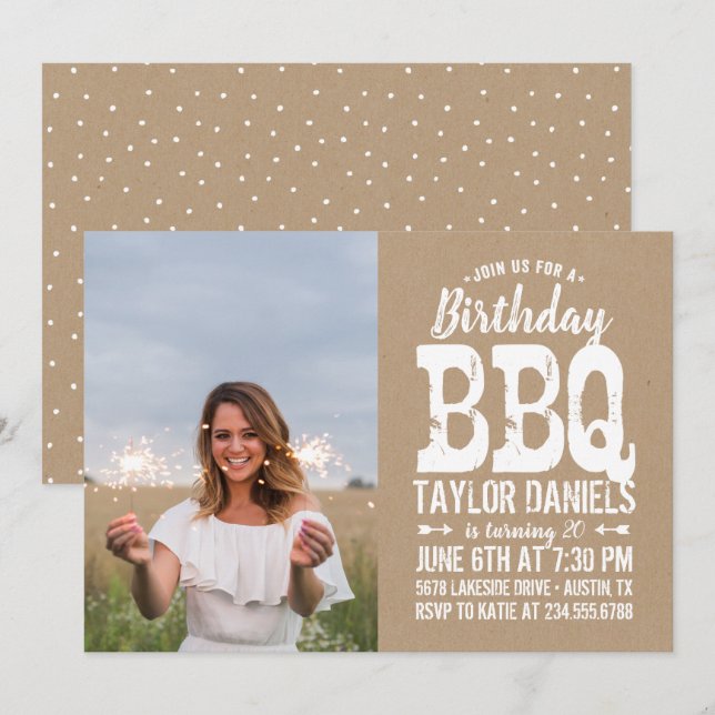 Invitación a la foto del cumpleaños BBQ de Rustic  (Anverso / Reverso)