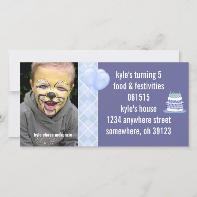 Invitación a la foto del cumpleaños Blue Argyle (Anverso)