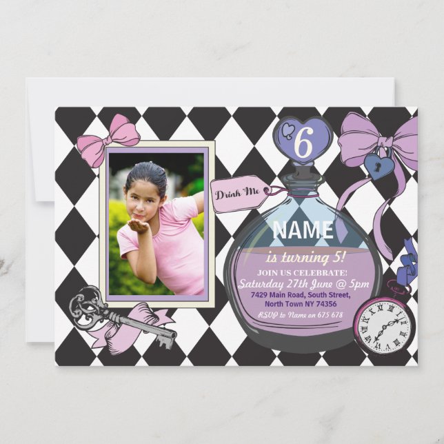 Invitación a la foto del cumpleaños de Alice Bow W (Anverso)