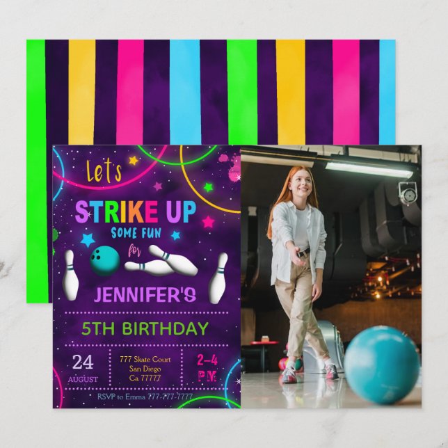 Invitación a la foto del cumpleaños de Bowling (Anverso / Reverso)