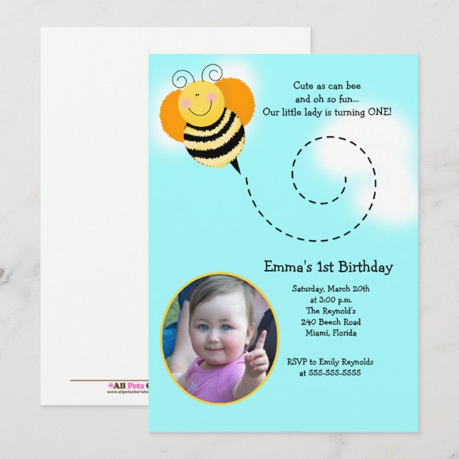 Invitación a la foto del cumpleaños de Bumble Bee  (Anverso / Reverso)