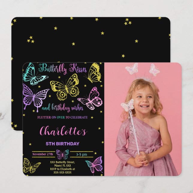 Invitación a la foto del cumpleaños de Butterfly (Anverso / Reverso)