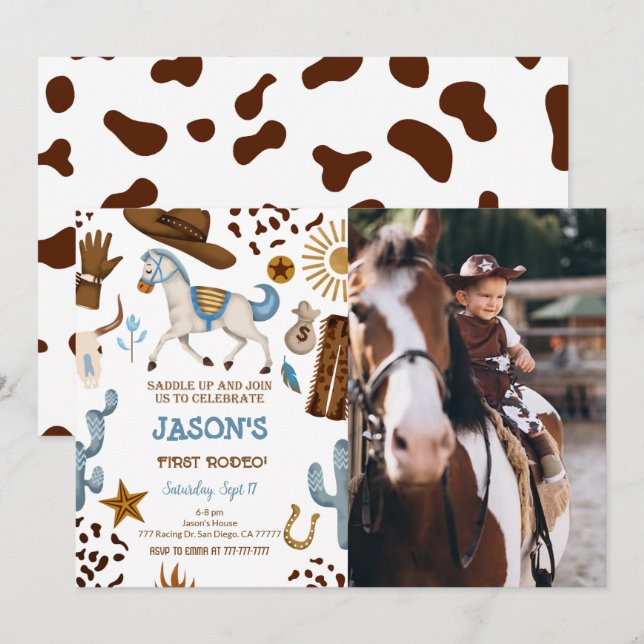Invitación a la foto del cumpleaños de Cowboy (Anverso / Reverso)