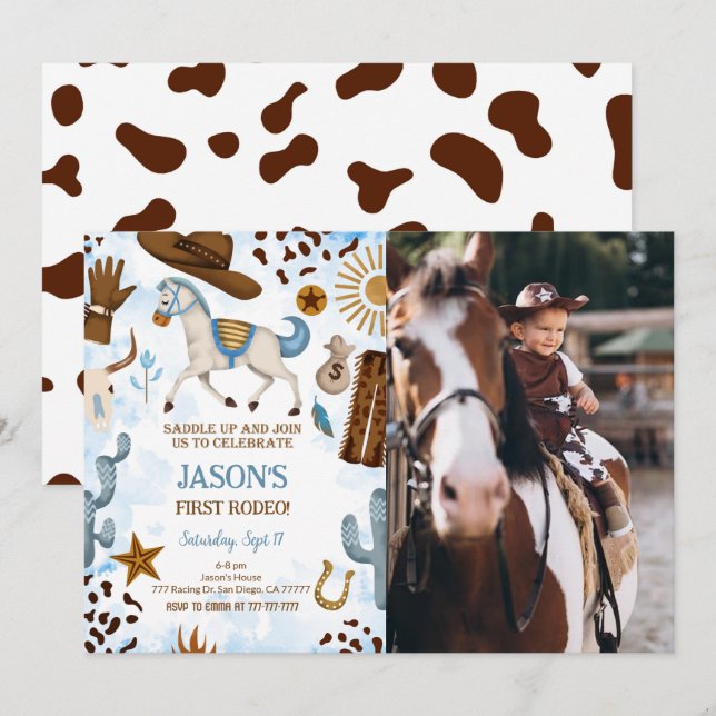 Invitación a la foto del cumpleaños de Cowboy (Anverso / Reverso)