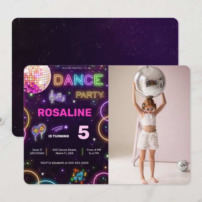 Invitación a la foto del cumpleaños de Dance (Anverso / Reverso)