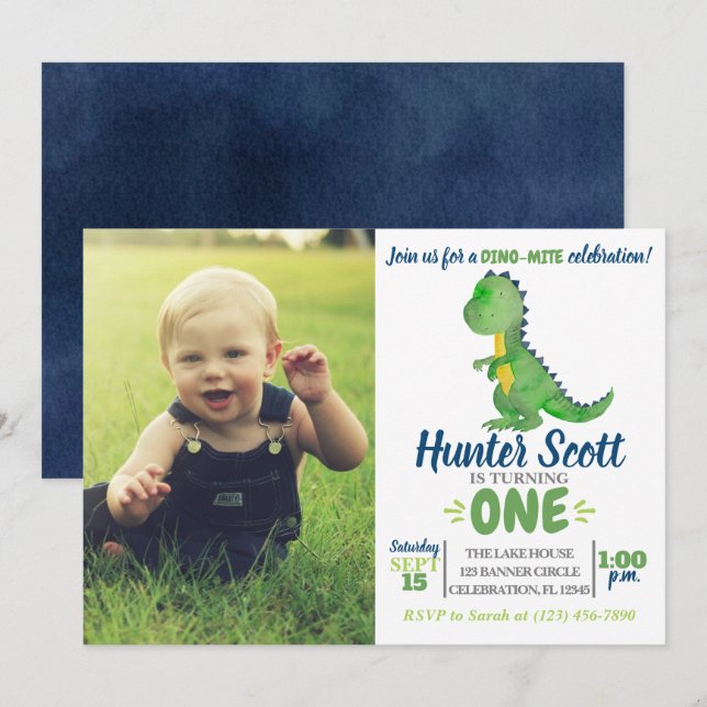 Invitación a la foto del cumpleaños de Dinosaur -  (Anverso / Reverso)
