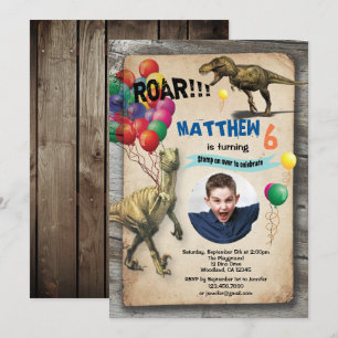 Invitación a la foto del cumpleaños de Dinosaur rú